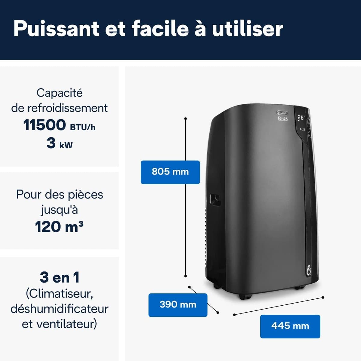 Pinguino PAC EX120 Silent — 11500 BTU noir — vue 2